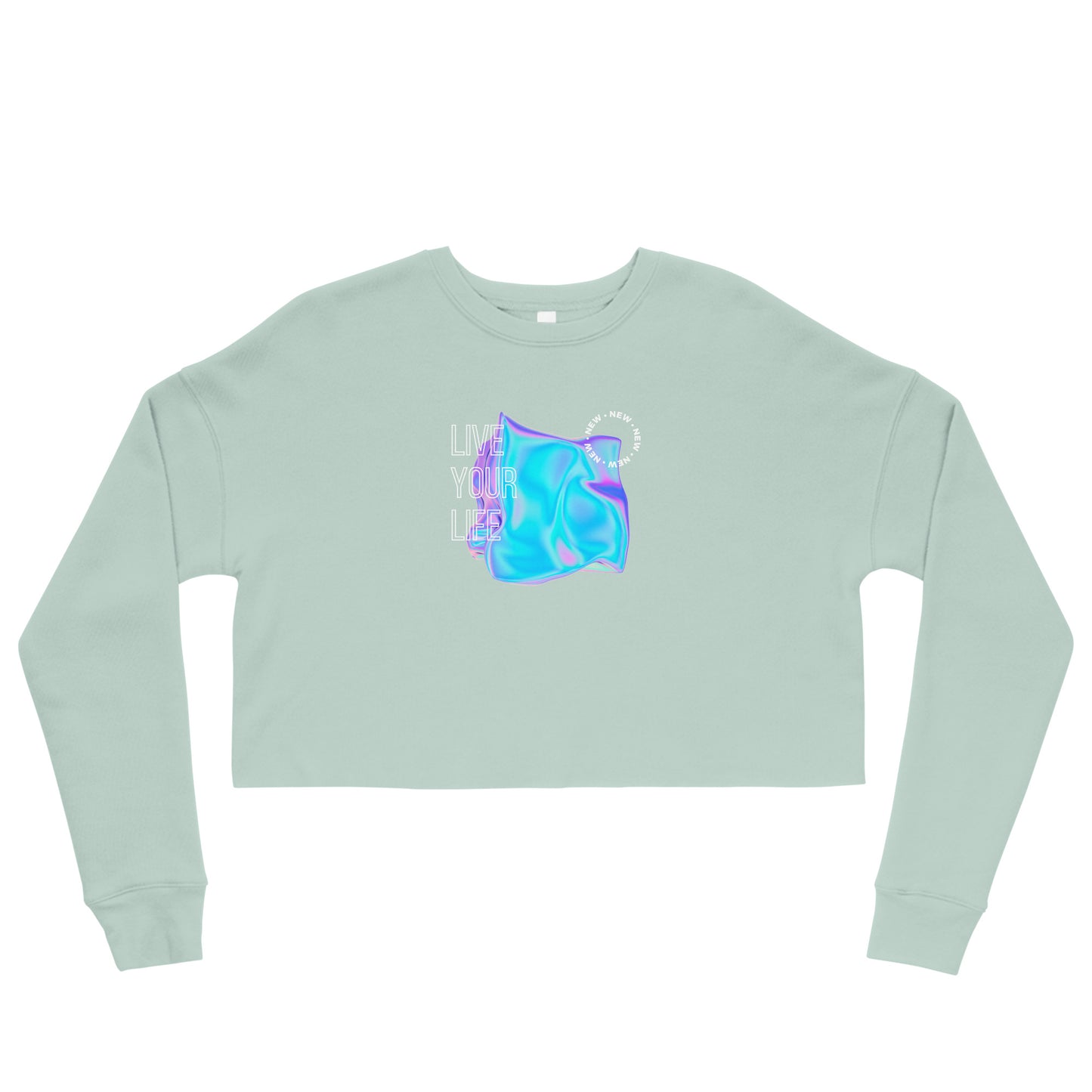 Vivid Existence Live Your Life Women's Crop Sweatshirt - Dusty Blue - FLAKOUT