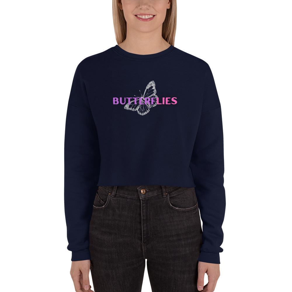 Whispers Of Wings Butterflies Women's Crop Sweatshirt - Navy - FLAKOUT