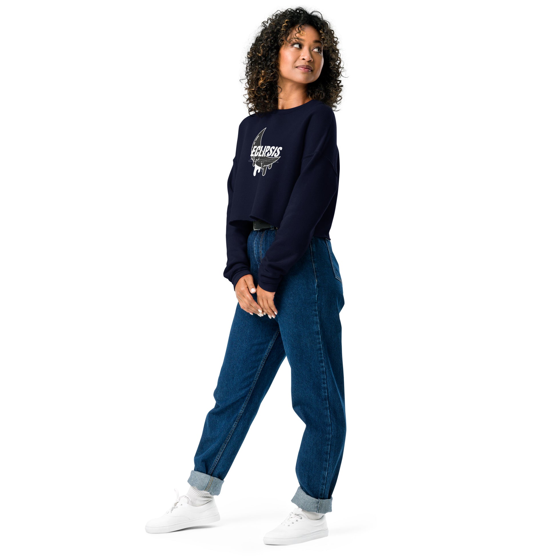 Lunar Eclipsis Women's Crop Sweatshirt - Navy - FLAKOUT