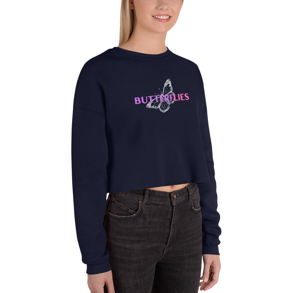 Whispers Of Wings Butterflies Women's Crop Sweatshirt - Navy - FLAKOUT